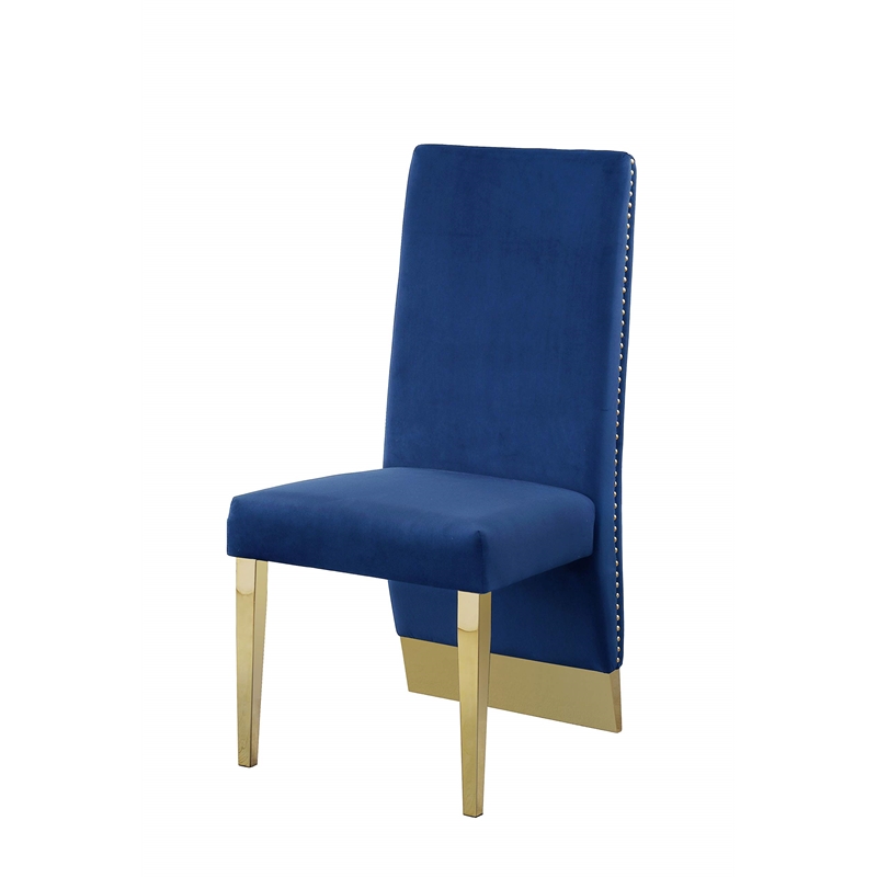 Clear Glass Dining Set with Table and 6 Navy Blue Velvet Chairs