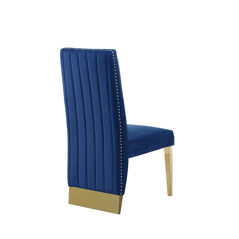 Clear Glass Dining Set with Table and 6 Navy Blue Velvet Chairs