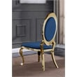 Clear Glass Dining Set with Table and 6 Oval Navy Blue Velvet Chairs