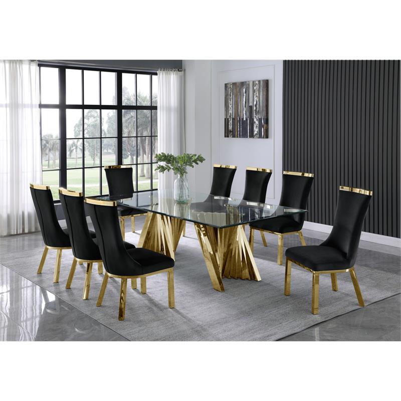Clear Glass Dining Set With Table And 8, Black Dining Table Set For 8