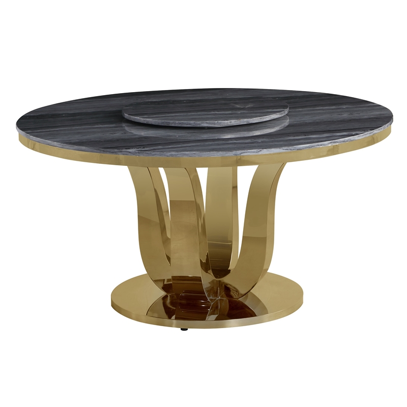 Gray Marble Dining Table with Lazy Susan and Gold Stainless Steel Base Cymax Business
