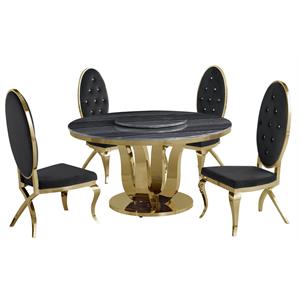 5pc. dining set with gray marble table and black velvet chairs