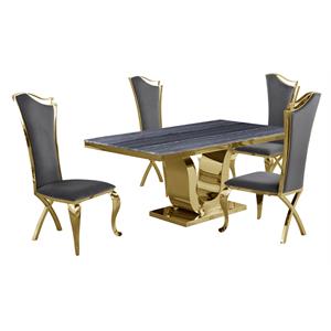 5pc. dining set with gray marble table and gray velvet chairs
