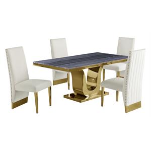 5pc. dining set with gray marble table and cream velvet chairs
