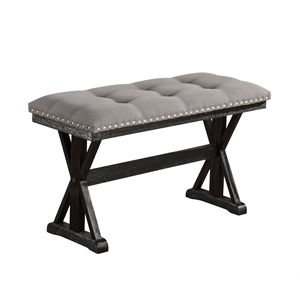 Upholstered Gray Linen Fabric Counterheight Bench with Tufts
