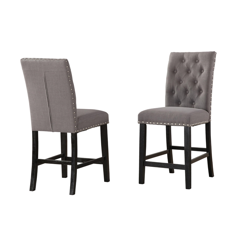 Upholstered Gray Linen Fabric Counterheight Chairs (Set of 2)