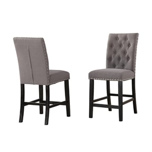Upholstered Gray Linen Fabric Counterheight Chairs (Set of 2)