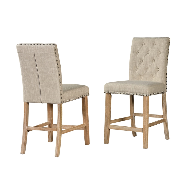 Upholstered Gray Linen Fabric Counterheight Chairs (Set of 2)