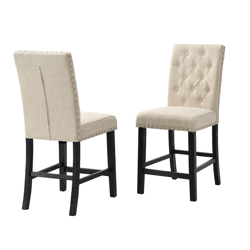 Upholstered Gray Linen Fabric Counterheight Chairs (Set of 2)