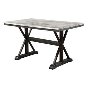 light espresso counterheight faux marble dining table and dark wood base