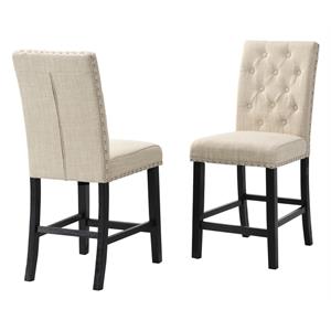 Upholstered Beige Linen Fabric Counterheight Chairs (Set of 2)