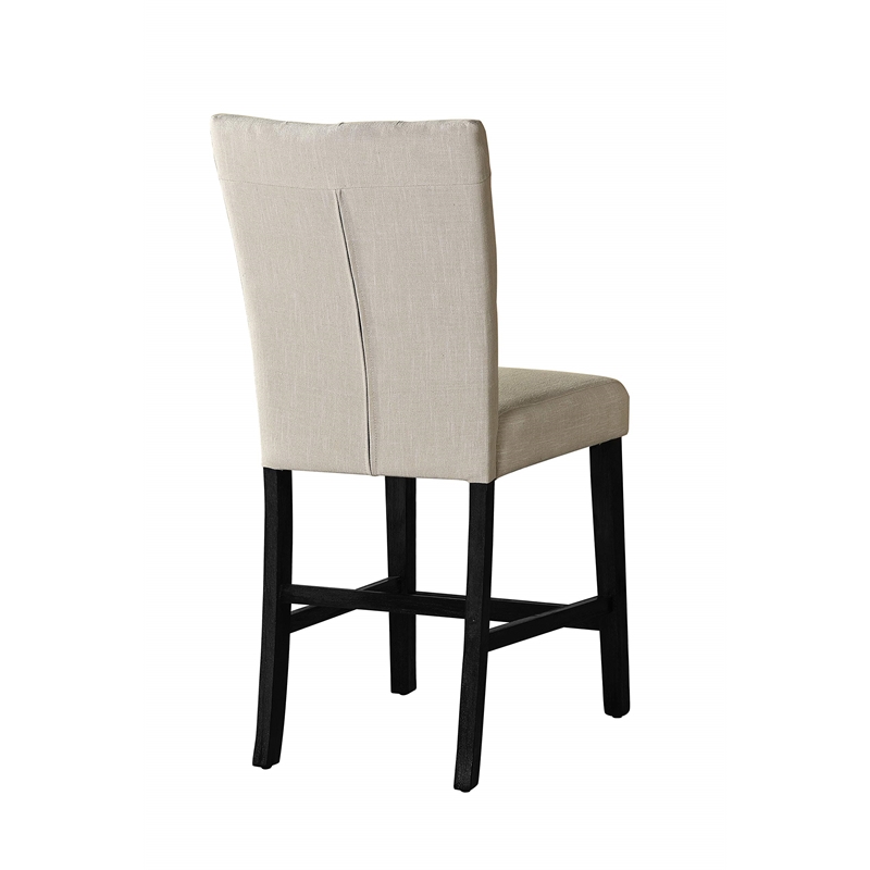 Beige Fabric Linen Counter Height Dining Chairs with Black Base (Set of 2)