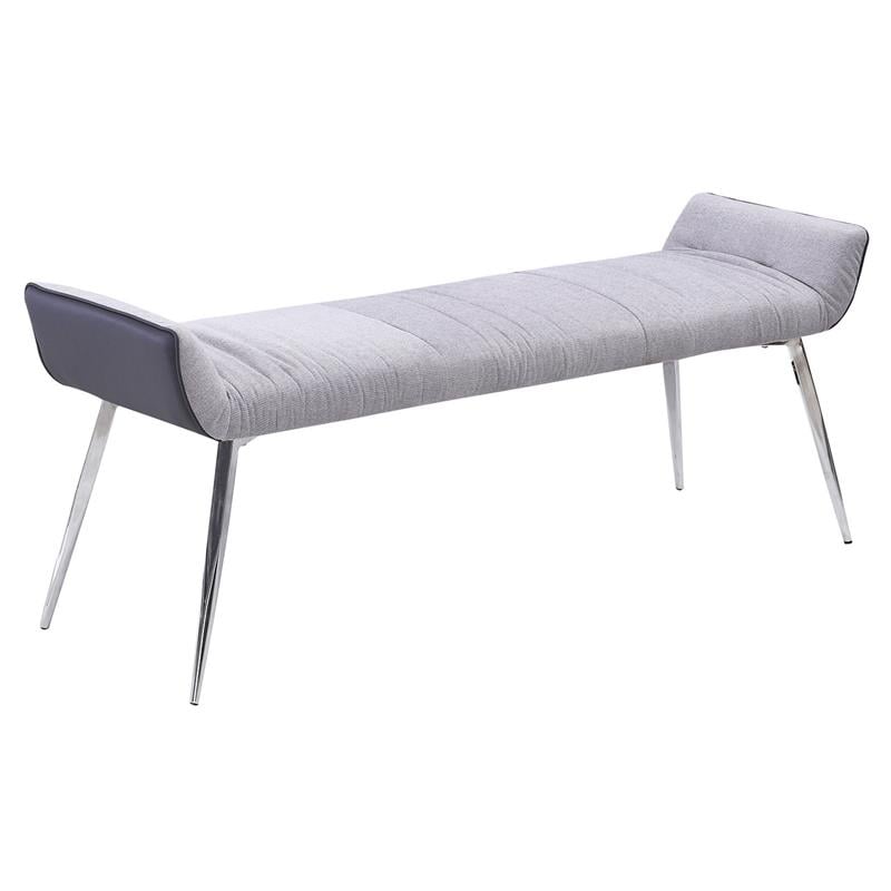 Gray Linen Fabric Bench with Black Faux Leather Underneath