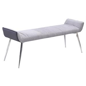 Gray Linen Fabric Bench with Black Faux Leather Underneath