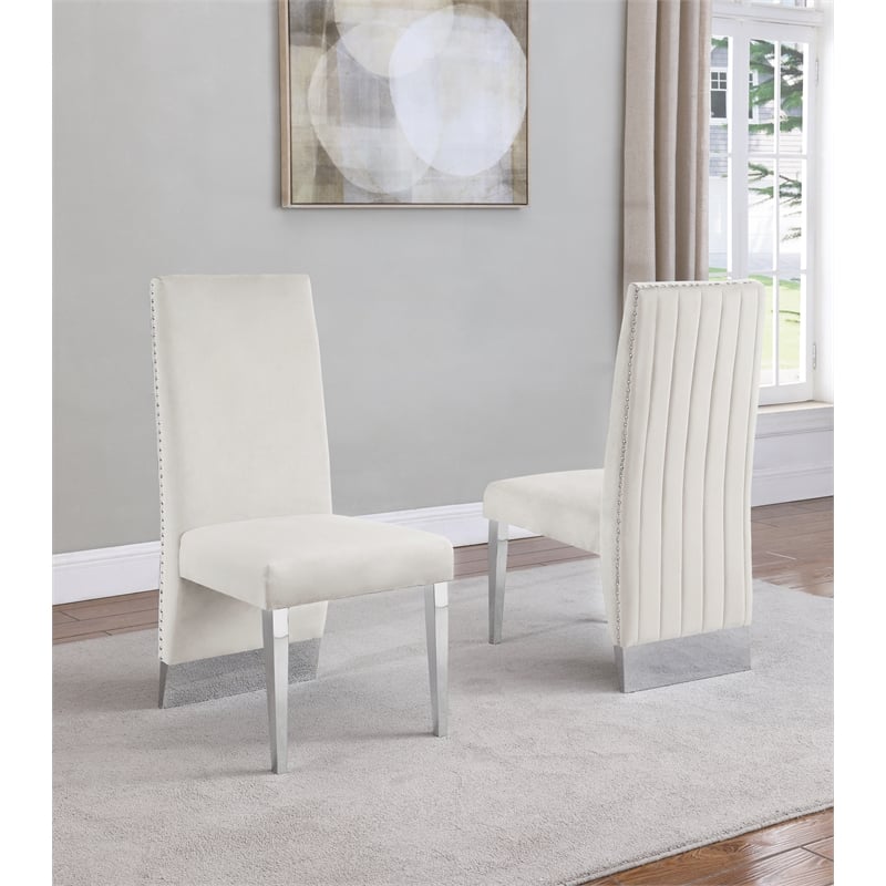 Silver Stainless Steel 9 Piece Dining Set with Marble Table and Cream Chairs