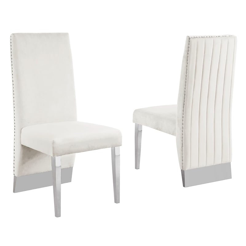 Silver Stainless Steel 9 Piece Dining Set with Marble Table and Cream Chairs