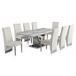 Silver Stainless Steel 9 Piece Dining Set with Marble Table and Cream Chairs