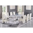 Silver Stainless Steel 9 Piece Dining Set with Marble Table and Cream Chairs