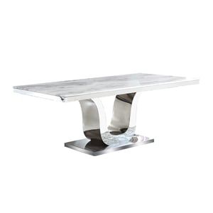 78&quot x 40&quot White Marble Dining Table with Silver Stainless Steel Base