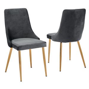 minimalistic gray velvet fabric chairs with gold chrome base (set of 4)