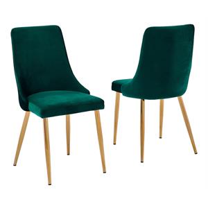 minimalistic emerald green velvet fabric chairs with gold chrome base (set of 4)