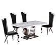 White Marble 5 piece Dining Set with Silver Stainless Steel Base