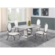 White Marble 5 piece Dining Set with Silver Stainless Steel Base