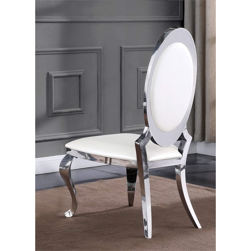 White Marble 5 piece Dining Set with Silver Stainless Steel Base