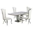 White Marble 5 piece Dining Set with Silver Stainless Steel Base