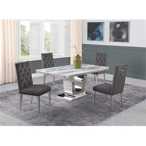 White Marble 5 piece Dining Set with Silver Stainless Steel Base