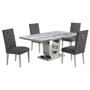white marble 5 piece dining set with silver stainless steel base