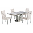 White Marble 5 piece Dining Set with Silver Stainless Steel Base