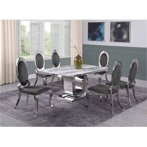 White Marble 7 piece Dining Set with Silver Stainless Steel Base