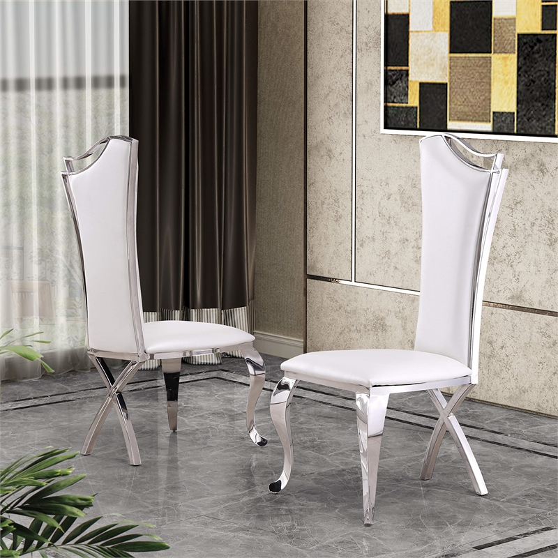 White Marble 7 piece Dining Set with Silver Stainless Steel Base