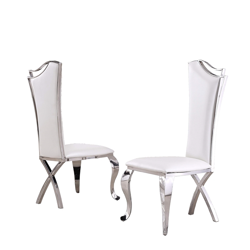 White Marble 7 piece Dining Set with Silver Stainless Steel Base