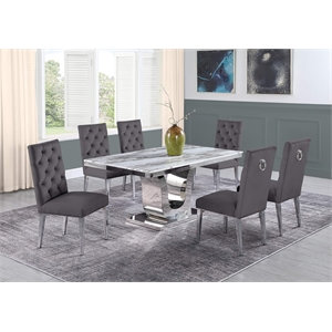 White Marble 7 piece Dining Set with Silver Stainless Steel Base