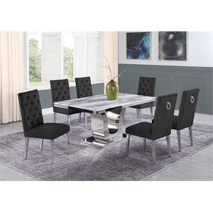 White Marble 7 piece Dining Set with Silver Stainless Steel Base