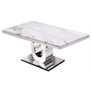 Rectangular White Marble Dining Table with Silver Stainless Steel