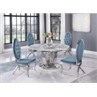 6pc. White Marble Dining Set with Lazy Susan and Silver Stainless Steel