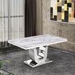 Rectangular White Marble 5 Piece Dining Set with Silver Stainless Steel Base