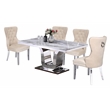 Rectangular White Marble 5 Piece Dining Set with Silver Stainless Steel Base