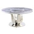 6pc. White Marble Dining Set with Lazy Susan and Silver Stainless Steel