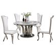 6pc. White Marble Dining Set with Lazy Susan and Silver Stainless Steel