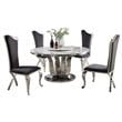6pc. White Marble Dining Set with Lazy Susan and Silver Stainless Steel