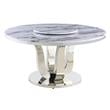 6pc. White Marble Dining Set with Lazy Susan and Silver Stainless Steel