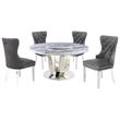 6pc. White Marble Dining Set with Lazy Susan and Silver Stainless Steel