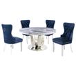 6pc. White Marble Dining Set with Lazy Susan and Silver Stainless Steel