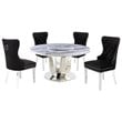 6pc. White Marble Dining Set with Lazy Susan and Silver Stainless Steel