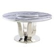 6pc. White Marble Dining Set with Lazy Susan and Silver Stainless Steel