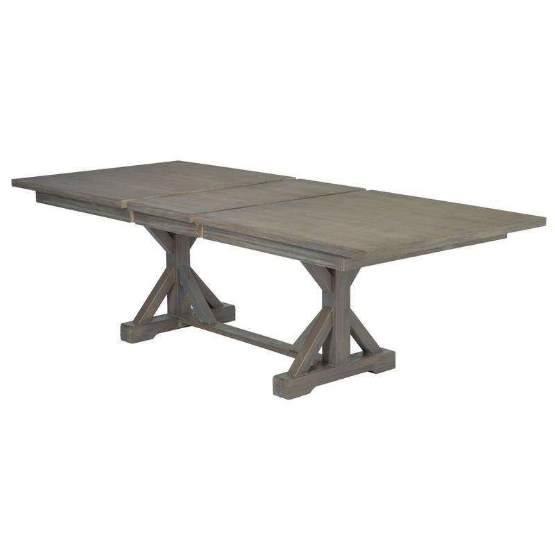 Rustic 9pc Dining Set with Gray Linen Chairs and Extendable Wood Dining Table